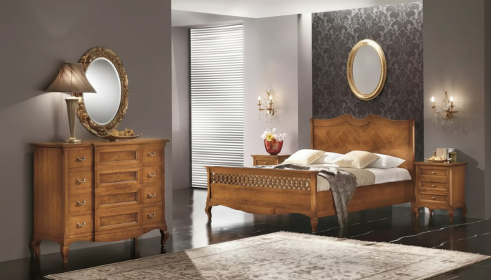 Bed 2x nightstands chest of drawers 5-piece set Bedroom Italian furniture
