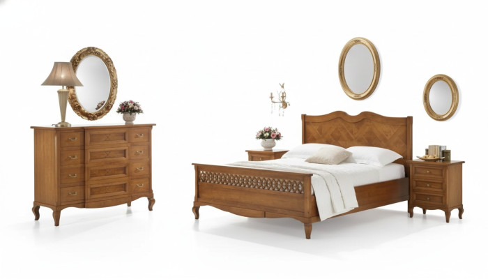 Bed 2x nightstands chest of drawers 5-piece set Bedroom Italian furniture