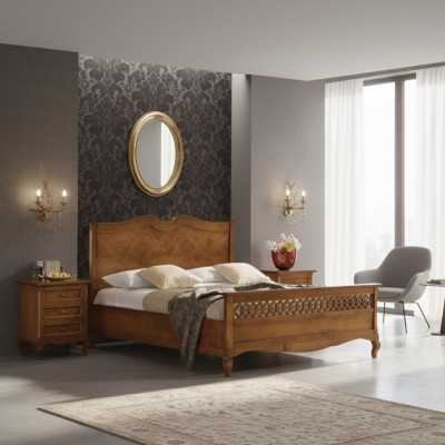 Bed 2x bedside tables 3-piece. Italian furniture bedroom wood new set