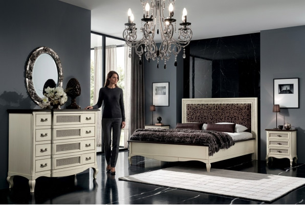Bed 2x bedside tables 5-piece. Italian furniture bedroom dresser wood