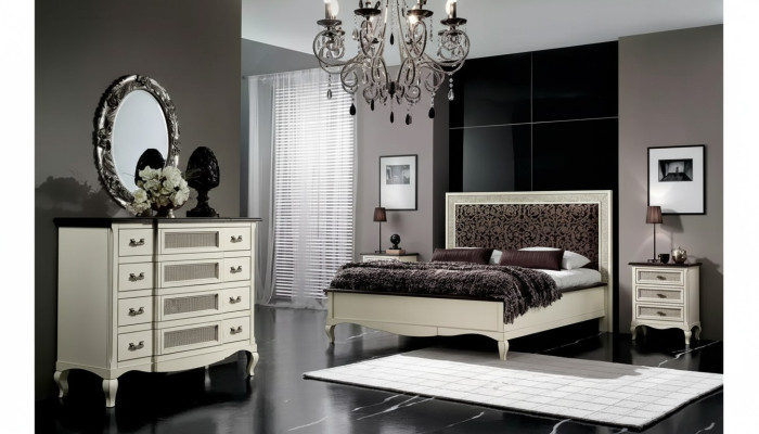 Bed 2x bedside tables 5-piece. Italian furniture bedroom dresser wood