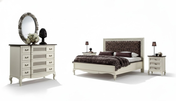 Bed 2x bedside tables 5-piece. Italian furniture bedroom dresser wood