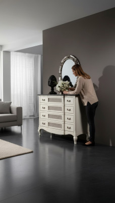 Hout Italiaanse meubels Design meubels Stijl 2-delige commode met spiegel Nieuw