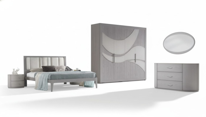 Slaapkamer Bed 2x Nachtkastjes Kledingkast Commode Luxe Set 5-delig.