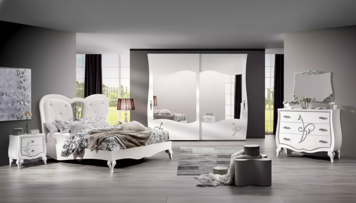 Slaapkamer 5-delige set Bed 2x Nachtkastjes Kledingkast Modern Meubels