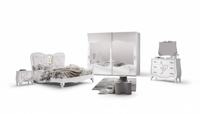 Slaapkamer 5-delige set Bed 2x Nachtkastjes Kledingkast Modern Meubels