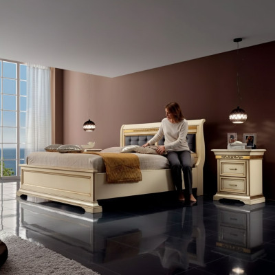 Bed 2x Bedside tables 3-piece Bedroom Set Designer Luxury Complete Sets