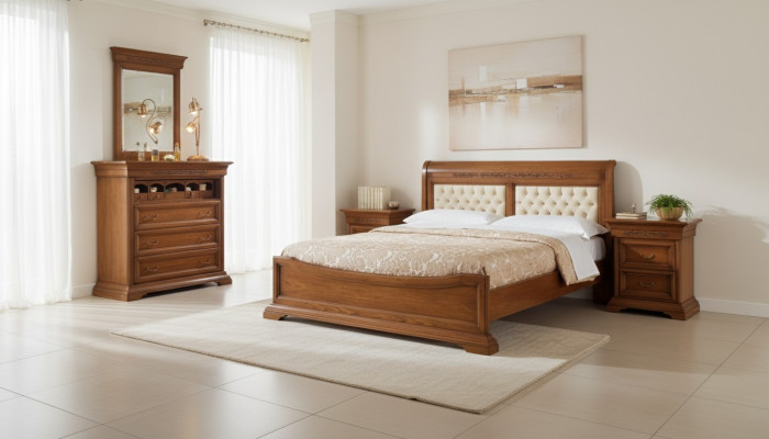 Bed Bed 2x Nightstands Wood Design Beds Bedroom 5 pcs. Sets