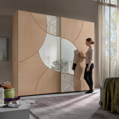 Kledingkast met zweefdeuren Slaapkamer Houten Kast Bruin Spiegel