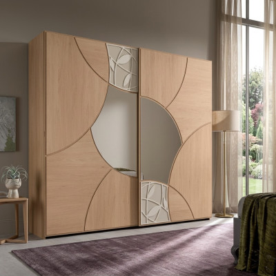 Kledingkast met zweefdeuren Slaapkamer Houten Kast Bruin Spiegel