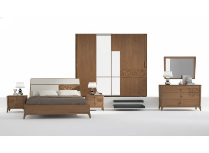 Slaapkamer set 6-delig. Luxe bed 2x nachtkastjes kledingkast hout nieuw.