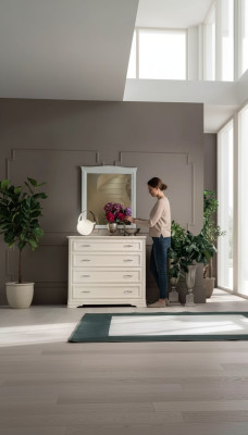 Commode met spiegel Hout Commodes Meubels Modern Kast Beige 2 delig.Nieuw
