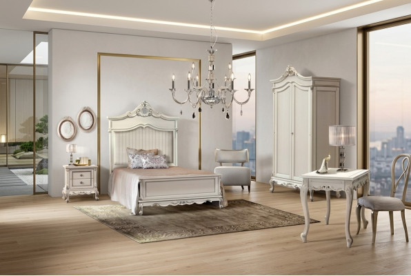 Slaapkamer Set Stijl Modern Bed Nachtkastje Bureau Meubels 4-delig.