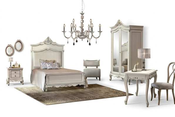 Slaapkamer Set Stijl Modern Bed Nachtkastje Bureau Meubels 4-delig.
