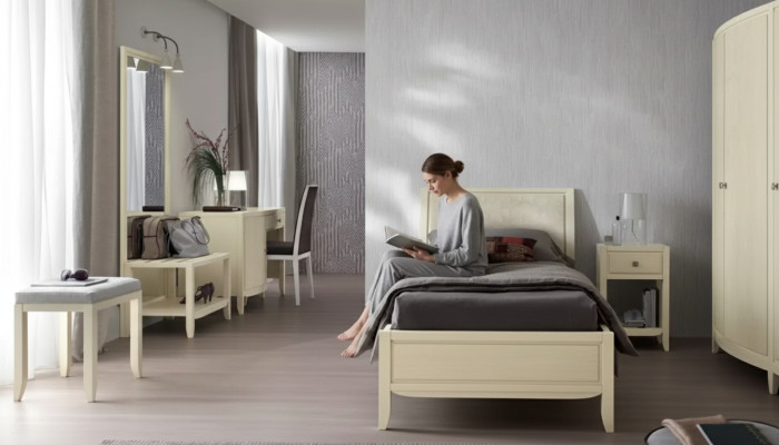 Luxe volledige slaapkamerset beige bureau bed nachtkastje nieuw
