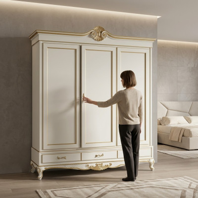 Klassieke stijl kledingkast kast houten garderobe slaapkamer nieuw