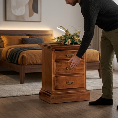 Nachtkastje Ontwerp Tafel Meubels Hout Slaapkamer Bijzettafel Bruin Nieuw