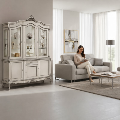 Vitrine Glazen Kast Echt Hout Vitrine Dressoir Italiaanse Woonkamermeubels Nieuw