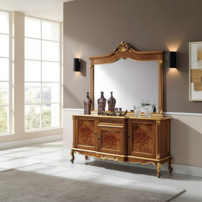 Dressoir Set Italiaanse meubels 2-delig Massief houten dressoir met spiegel