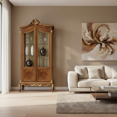 Houten vitrines glazen kast massief hout dressoir vitrine woonkamer meubels