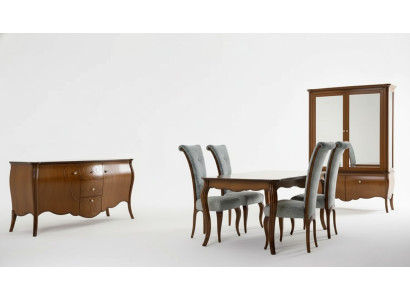 Volledige set eettafel 4x stoelen eetkamerset groep hout vitrine 7-delig