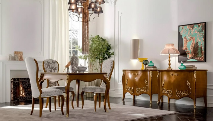 Eettafel Eetkamer Bruin Eetgroep Klassieke Tafel 4x Stoelen Set 6 stuks
