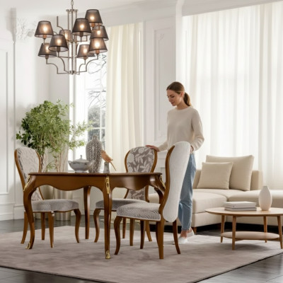 Luxe eetkamerset bruin, klassieke tafel, 4 stoelen, 5-delige set