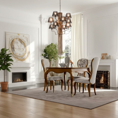 Luxe eetkamerset bruin, klassieke tafel, 4 stoelen, 5-delige set