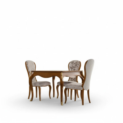 Luxe eetkamerset bruin, klassieke tafel, 4 stoelen, 5-delige set