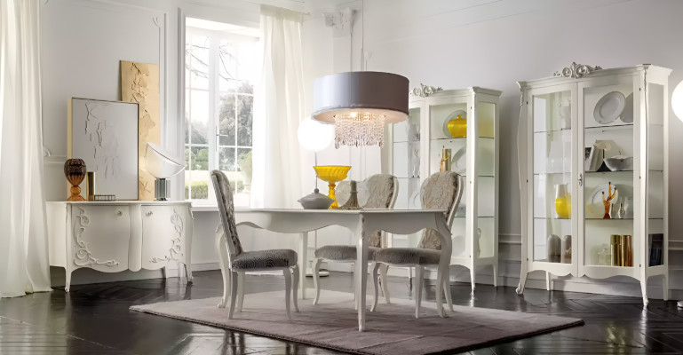 Luxe eetkamer set 7-delig wit hout meubilair vitrine 4 stoelen tafel