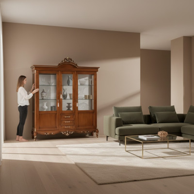 Vitrine houten kast Klassieke vitrines houten design woonkamer glas