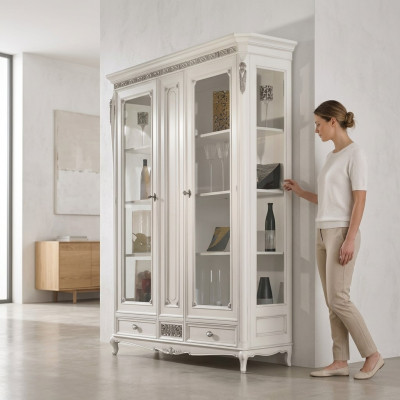 Klassieke vitrinekast Woonkamer vitrinekast Wit Glazen vitrine Nieuw