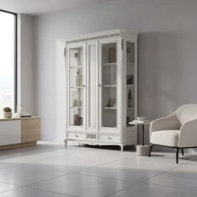 Klassieke vitrinekast Woonkamer vitrinekast Wit Glazen vitrine Nieuw