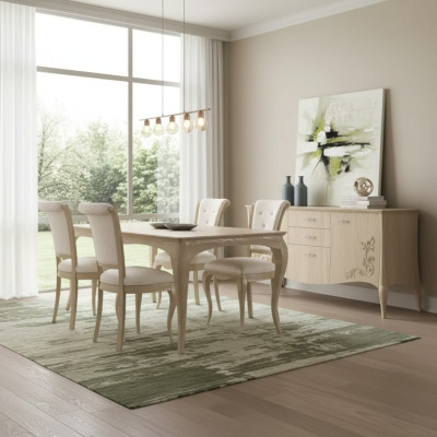 Eetkamerset 6-delig. Eettafel 4 stoelen Dressoir groep Garnituur Beige