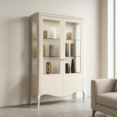 Vitrine Luxe Kast Wit Hout Kasten Woonkamer Glazen Kast Nieuw