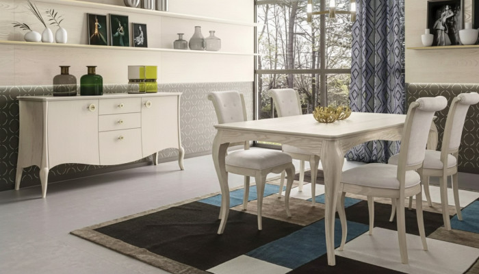 Eetkamer set Wit Eettafel 4x Stoelen Dressoir Elegant Design Nieuw 6-delig.