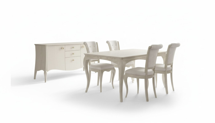 Eetkamer set Wit Eettafel 4x Stoelen Dressoir Elegant Design Nieuw 6-delig.
