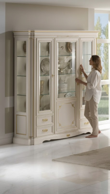 Klassieke vitrinekast luxe wit kast hout Italiaanse stijl meubels glas