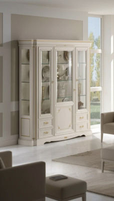 Klassieke vitrinekast luxe wit kast hout Italiaanse stijl meubels glas