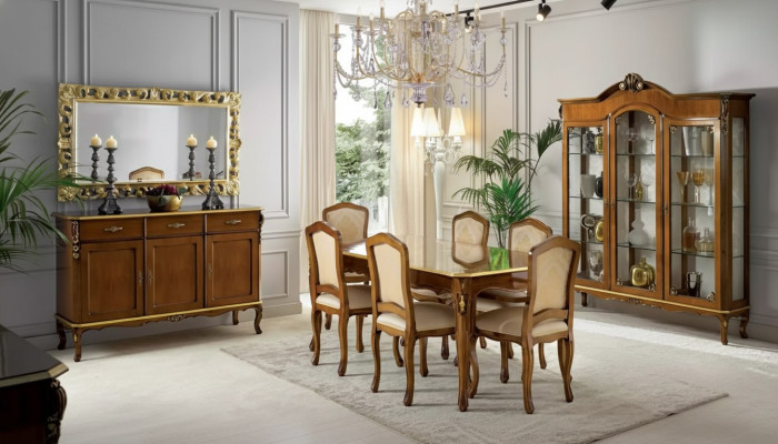 Klassieke eettafel Tafel Hout Eetkamerset 6x Stoelen 9-delig.