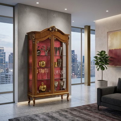 Vitrine Houten Meubel Glazen Kast Bruin Vitrines Woonkamer Dressoir Nieuw