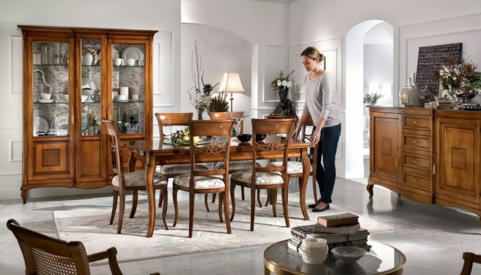 Eettafel 6x stoelen Eetkamer Eethoek Houten dressoir 9-delige set.