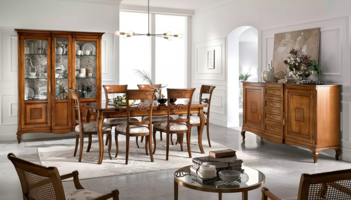 Eettafel 6x stoelen Eetkamer Eethoek Houten dressoir 9-delige set.