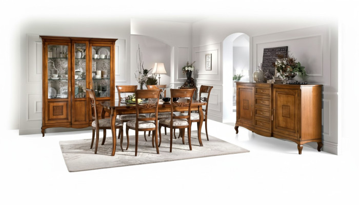 Eettafel 6x stoelen Eetkamer Eethoek Houten dressoir 9-delige set.