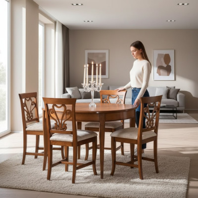 Compleet set eettafel 4x stoelen eetkamerset eetgroep houten tafel 5-delig EU