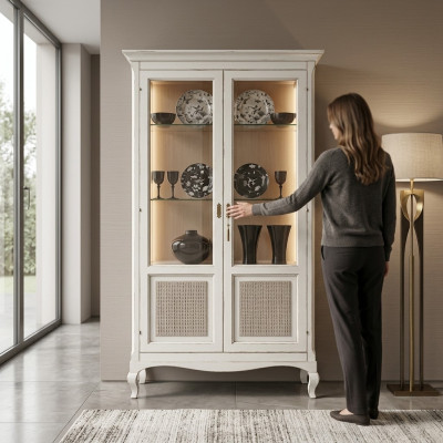 Vitrine Buffet Vitrines Luxe Glas Kast Hout Ontwerp Meubels Italië