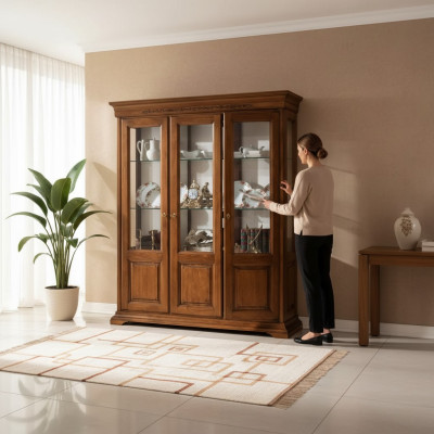 Vitrine Klassieke Italiaanse woonkamer bruine kasten dressoir nieuw