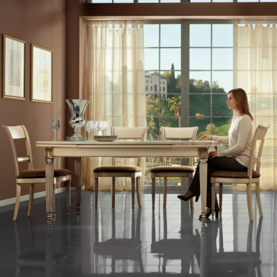 Italiaanse stijl eettafel 4 stoelen houten tafel eetset ontwerp 5-delige set