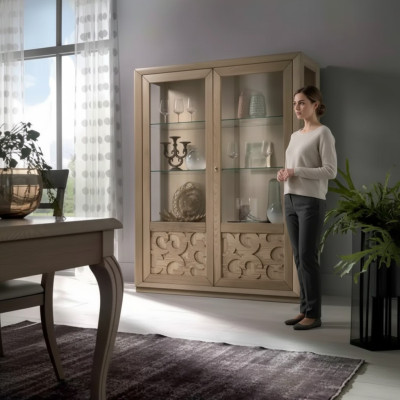 Vitrine Hout Glazen Kast Bruin Vitrine Woonkamer Meubels Dressoir Nieuw