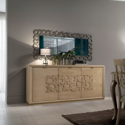 Luxe dressoir spiegel woonkamer houten kast commodes bruin 2-delig.